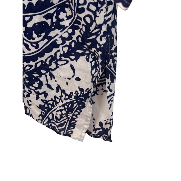 Foxcroft Blue White Paisley Cotton Shaped Fit Tunic Shirt Size 10 Coastal Resort - Picture 6 of 9